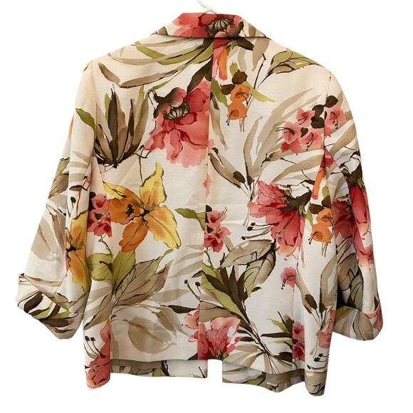 Alfred Dunner Pink and Green Floral Open Linen Blazer 3/4 Sleeves No Size - Picture 3 of 6